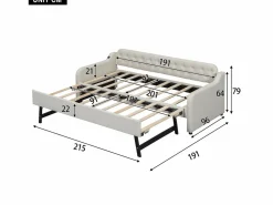 Sale Cama individual con sofá cama - 2 x 90 x 190 cm - Sofá cama con USB - Lino + MDF - Cama Diván