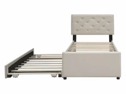Best ModernLuxe Cama individual de terciopelo con cama nido 90x200cm - Beige