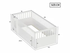 ModernLuxe Cama infantil 90 x 200 cm - marco de cama de madera - con barreras de seguridad - con puerta - ​ (somier de láminas no incluido)
