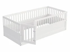 ModernLuxe Cama infantil 90 x 200 cm - marco de cama de madera - con barreras de seguridad - con puerta - ​ (somier de láminas no incluido)