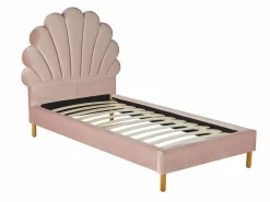 Clearance Vente-unique Cama infantil 90 x 190 cm cabecero terciopelo con forma de concha rosa con colchón MOANA Rosa palo