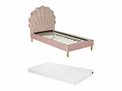 Clearance Vente-unique Cama infantil 90 x 190 cm cabecero terciopelo con forma de concha rosa con colchón MOANA Rosa palo