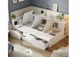 Hot Cama infantil 90 x 200 cm con 4 cajones + librería y mueble de almacenaje - MDF - Cama Diván