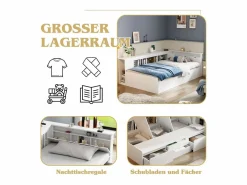 Hot Cama infantil 90 x 200 cm con 4 cajones + librería y mueble de almacenaje - MDF - Cama Diván