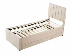 Sale Cama infantil acolchada 90x200 cm con cama nido 90x190 cm con cajones de almacenamiento, en lino, sin colchón, Cama Diván|Cama Nido