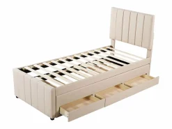 Sale Cama infantil acolchada 90x200 cm con cama nido 90x190 cm con cajones de almacenamiento, en lino, sin colchón, Cama Diván|Cama Nido