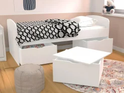 Vente-unique Cama infantil blanca con 2 cajones y un arcón mesa de centro 90 x 190 cm LOUANE