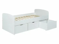 Vente-unique Cama infantil blanca con 2 cajones y un arcón mesa de centro 90 x 190 cm LOUANE