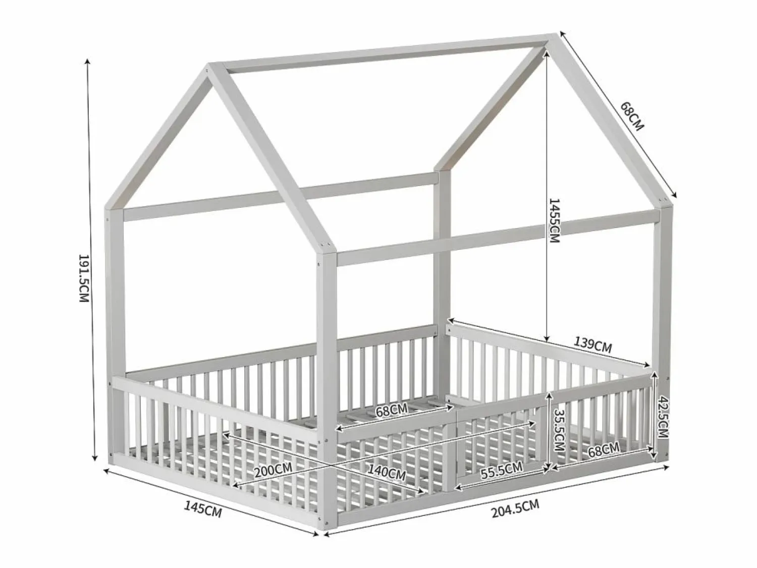 OKWISH Cama infantil blanca de 140 x 200 cm con puerta de seguridad y láminas de somier, sin colchón