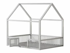 OKWISH Cama infantil blanca de 140 x 200 cm con puerta de seguridad y láminas de somier, sin colchón