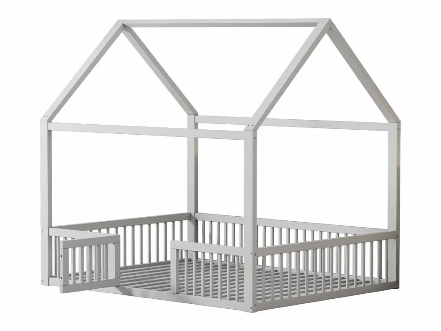 OKWISH Cama infantil blanca de 140 x 200 cm con puerta de seguridad y láminas de somier, sin colchón