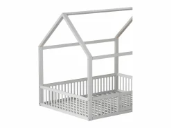 OKWISH Cama infantil blanca de 140 x 200 cm con puerta de seguridad y láminas de somier, sin colchón