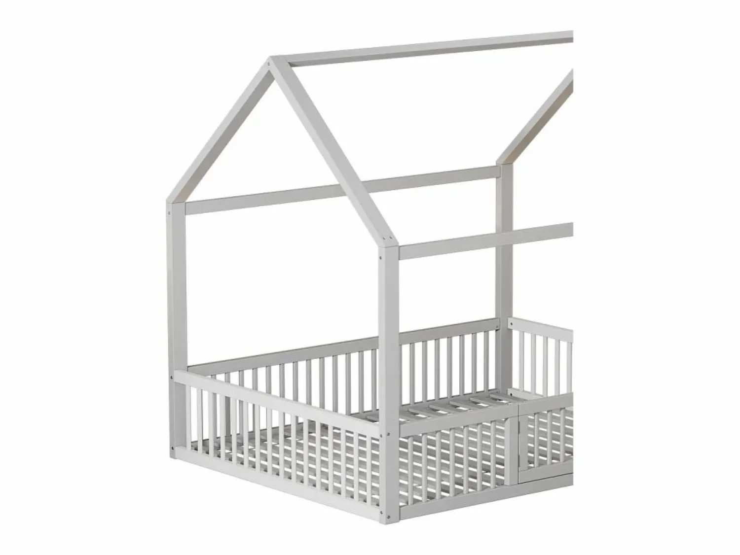 OKWISH Cama infantil blanca de 140 x 200 cm con puerta de seguridad y láminas de somier, sin colchón