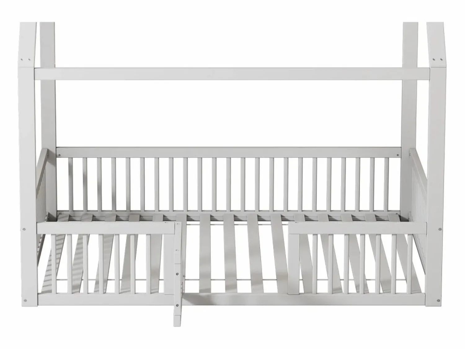 OKWISH Cama infantil blanca de 140 x 200 cm con puerta de seguridad y láminas de somier, sin colchón