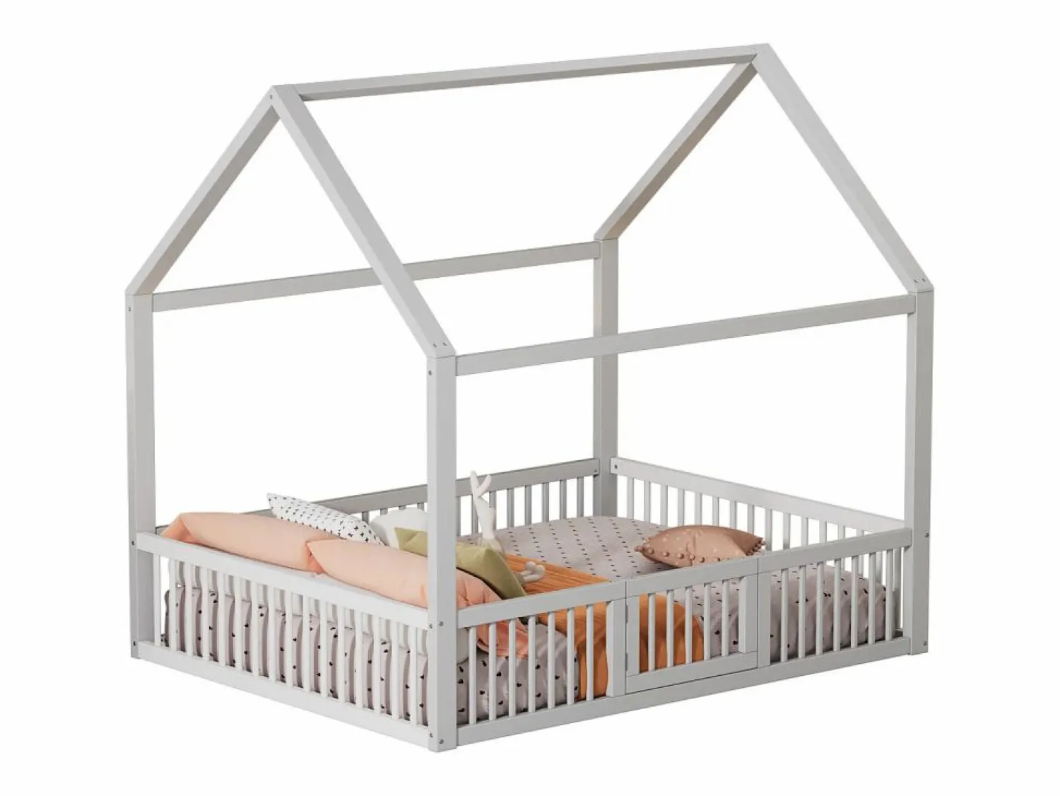 OKWISH Cama infantil blanca de 140 x 200 cm con puerta de seguridad y láminas de somier, sin colchón