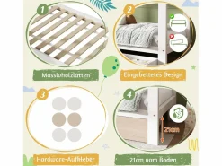 Merax Cama infantil cabina - 90 x 200 cm - con 1 cajón + mesita de noche extraíble - cama de suelo - Pino + MDF - natural + blanco