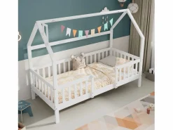 Online Merax Cama infantil cabina 90 x 200 cm con cabecero - Pino + Tablero de partículas + Contrachapado - (sin colchón) Blanco