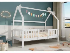 Online Merax Cama infantil cabina 90 x 200 cm con cabecero - Pino + Tablero de partículas + Contrachapado - (sin colchón) Blanco