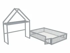 Discount Cama infantil cabina 140x200 cm de madera maciza - con barra para ropa - Cama Montessori
