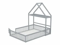 Discount Cama infantil cabina 140x200 cm de madera maciza - con barra para ropa - Cama Montessori