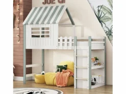 Online Cama infantil cabina 90x200 cm de madera maciza con techo y compartimento de almacenamiento - Cama Montessori