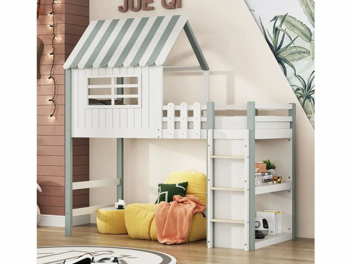 Online Cama infantil cabina 90x200 cm de madera maciza con techo y compartimento de almacenamiento - Cama Montessori
