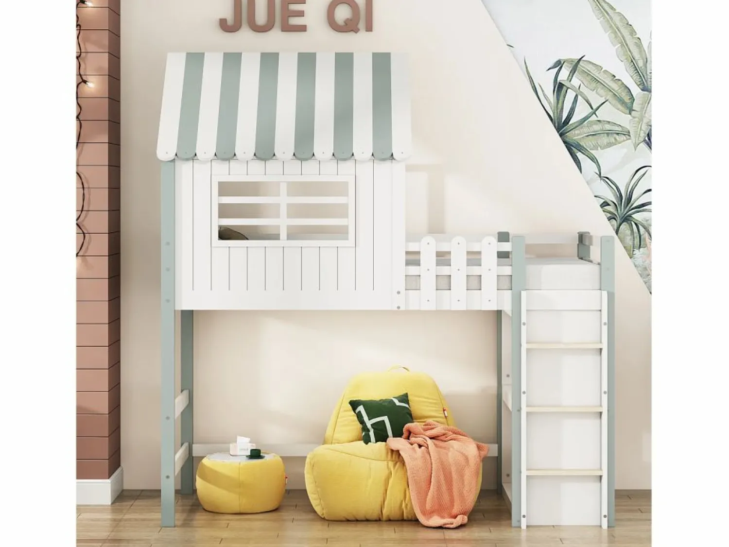Online Cama infantil cabina 90x200 cm de madera maciza con techo y compartimento de almacenamiento - Cama Montessori