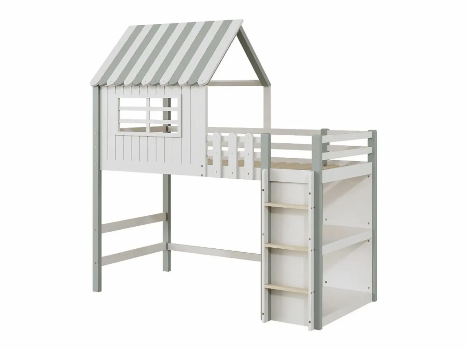 Online Cama infantil cabina 90x200 cm de madera maciza con techo y compartimento de almacenamiento - Cama Montessori
