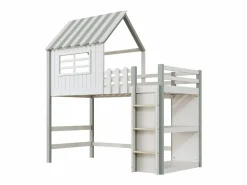 Online Cama infantil cabina 90x200 cm de madera maciza con techo y compartimento de almacenamiento - Cama Montessori