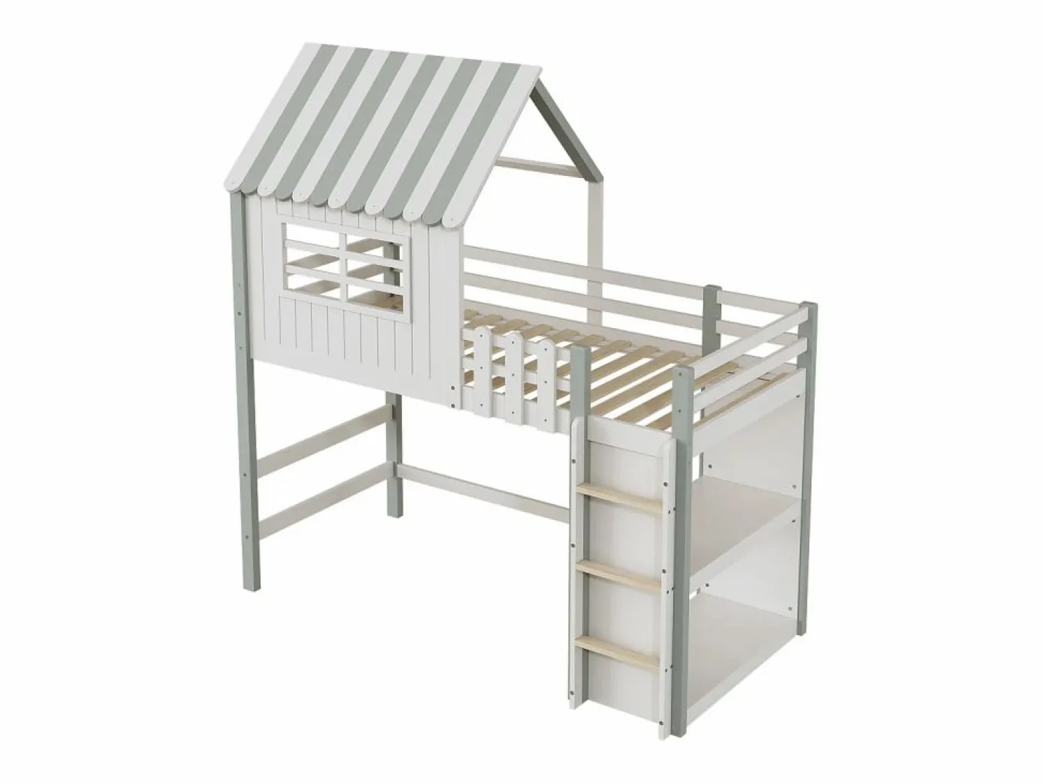 Online Cama infantil cabina 90x200 cm de madera maciza con techo y compartimento de almacenamiento - Cama Montessori