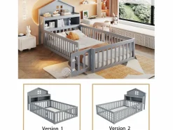 Hot Cama infantil cabina 90x200 cm con barandillas de seguridad, estantes y almacenaje en color (sin colchón) Cama Montessori