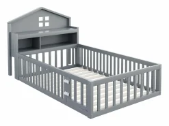 Hot Cama infantil cabina 90x200 cm con barandillas de seguridad, estantes y almacenaje en color (sin colchón) Cama Montessori