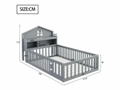 Hot Cama infantil cabina 90x200 cm con barandillas de seguridad, estantes y almacenaje en color (sin colchón) Cama Montessori