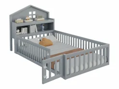 Hot Cama infantil cabina 90x200 cm con barandillas de seguridad, estantes y almacenaje en color (sin colchón) Cama Montessori