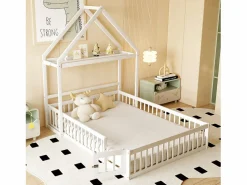 Hot Cama infantil cabina 140x200 cm de madera maciza - con barra para ropa - Cama Montessori