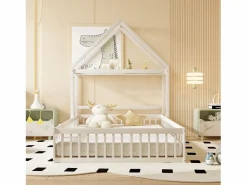 Hot Cama infantil cabina 140x200 cm de madera maciza - con barra para ropa - Cama Montessori