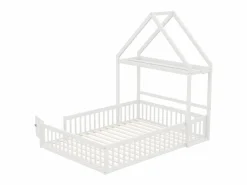 Hot Cama infantil cabina 140x200 cm de madera maciza - con barra para ropa - Cama Montessori
