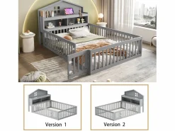 New Hauss Spole Cama infantil cabina 140x200 cm con barandillas de seguridad, estantes y almacenaje en color (sin colchón) Gris