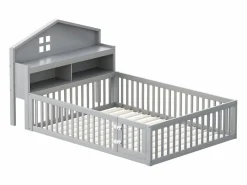 New Hauss Spole Cama infantil cabina 140x200 cm con barandillas de seguridad, estantes y almacenaje en color (sin colchón) Gris