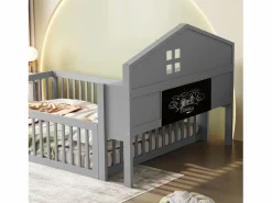 New Hauss Spole Cama infantil cabina 140x200 cm con barandillas de seguridad, estantes y almacenaje en color (sin colchón) Gris