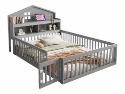New Hauss Spole Cama infantil cabina 140x200 cm con barandillas de seguridad, estantes y almacenaje en color (sin colchón) Gris