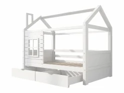 Cama infantil cabina 90x200 cm con somier de láminas - protección anticaídas 2 cajones de almacenaje - madera - (sin colchón)