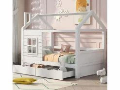 Cama infantil cabina 90x200 cm con somier de láminas - protección anticaídas 2 cajones de almacenaje - madera - (sin colchón)