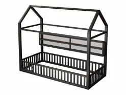 Clearance Cama infantil cabina 90x200 cm con estantes de almacenaje e iluminación LED - Sin somier - Cama Montessori