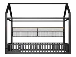 Clearance Cama infantil cabina 90x200 cm con estantes de almacenaje e iluminación LED - Sin somier - Cama Montessori