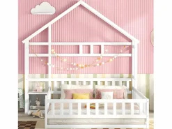 ModernLuxe Cama infantil cabina 140x200 cm con mesita de noche y barandillas de seguridad - somier - Blanco