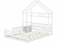 ModernLuxe Cama infantil cabina 140x200 cm con mesita de noche y barandillas de seguridad - somier - Blanco