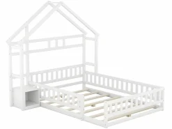 ModernLuxe Cama infantil cabina 140x200 cm con mesita de noche y barandillas de seguridad - somier - Blanco