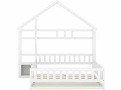 ModernLuxe Cama infantil cabina 140x200 cm con mesita de noche y barandillas de seguridad - somier - Blanco