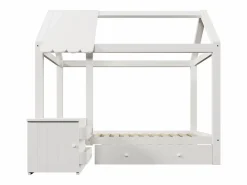 Cama infantil cabina 90x200 cm con base - 1 cajón y mesita de noche extraíble - blanca (sin colchón)